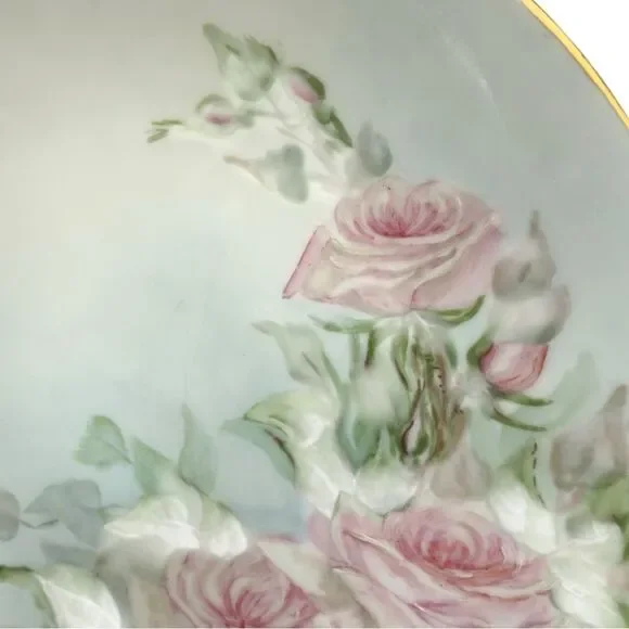T&V Limoges Vintage Floral Flower Pink Roses Decorative Plate.